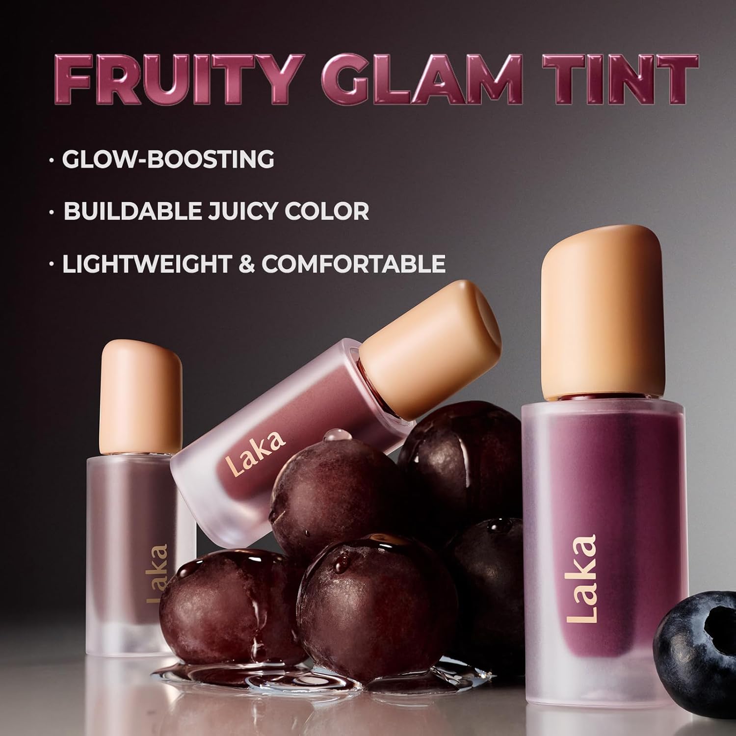 Laka Fruity Glam Lip Tint Mini, 1.9g/0.07oz, Glowing Lip Stain with Wide Color Spectrum, Hydrating & Lightweight Texture, Long-Lasting Bold Stain, Non-Sticky, Vegan, K-Beauty (#124 Maro)